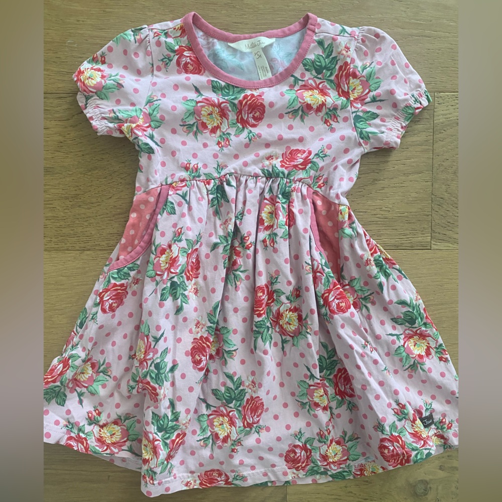Matilda Jane dotted floral Pink girls Dress size 4 With pockets GUC